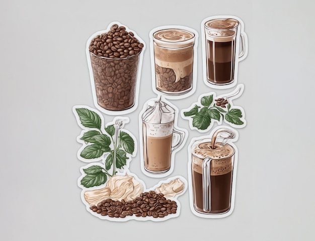 Ilustración de taza o taza con fondo cinematográfico para cafetería o día internacional del café