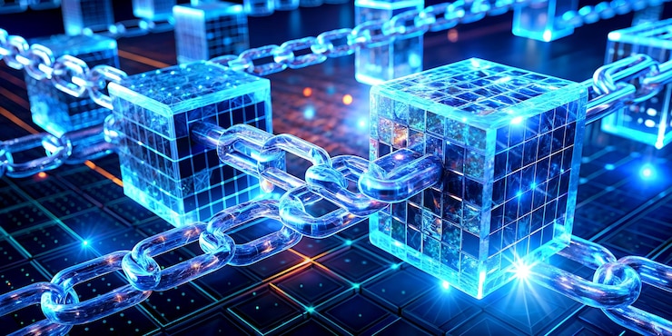 Foto ilustración de la tecnología blockchain y la criptomoneda