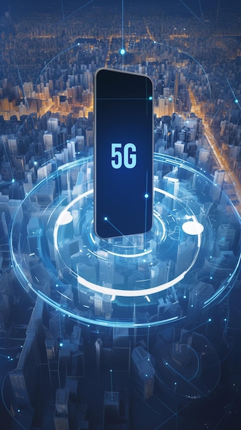 Ilustración tecnológica futurista en 3D de los futuros sistemas de red 5G