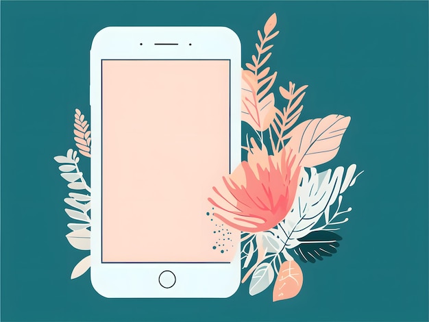 Ilustración de teléfono y flores