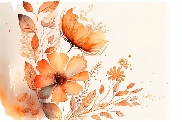 Ilustración de un telón de fondo de flores de otoño en naranja pastel