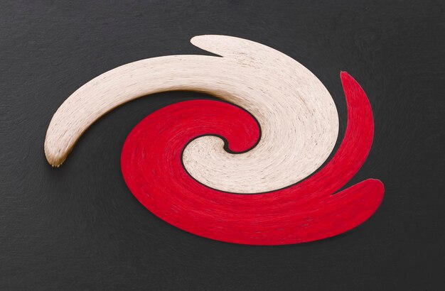 Ilustración temática de patrón circular de dos cuerpos cilíndricos rojos y blancos. Procesamiento de imágenes artísticas creadas. Fondo negro. İllüstrasyon