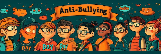 Foto ilustración con texto para conmemorar el día contra el bullying