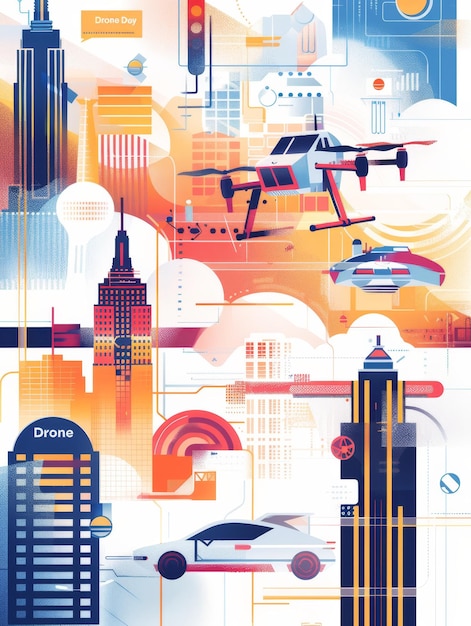 Ilustración con texto para conmemorar el Día de los Drones