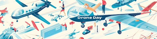 Foto ilustración con texto para conmemorar el día de los drones