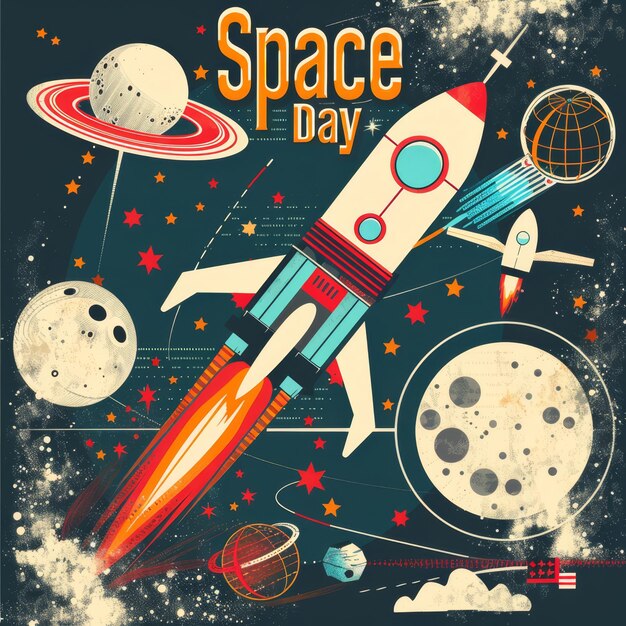 Ilustración con texto para conmemorar el Día del Espacio