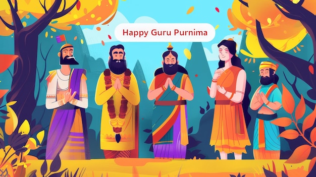 Foto ilustración con texto para conmemorar guru purnima