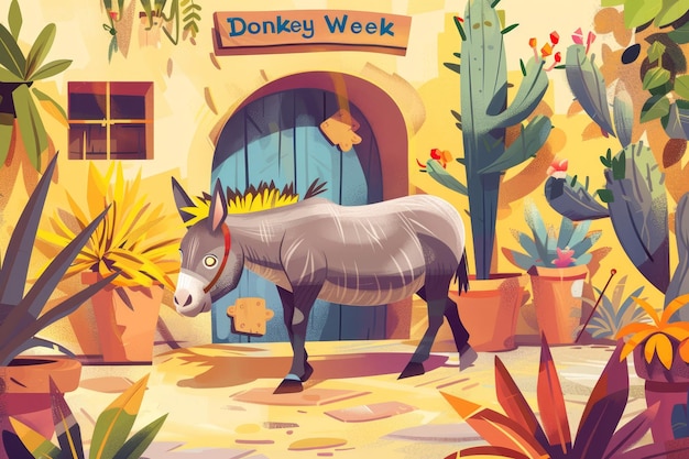 Foto ilustración con texto para conmemorar la semana del burro