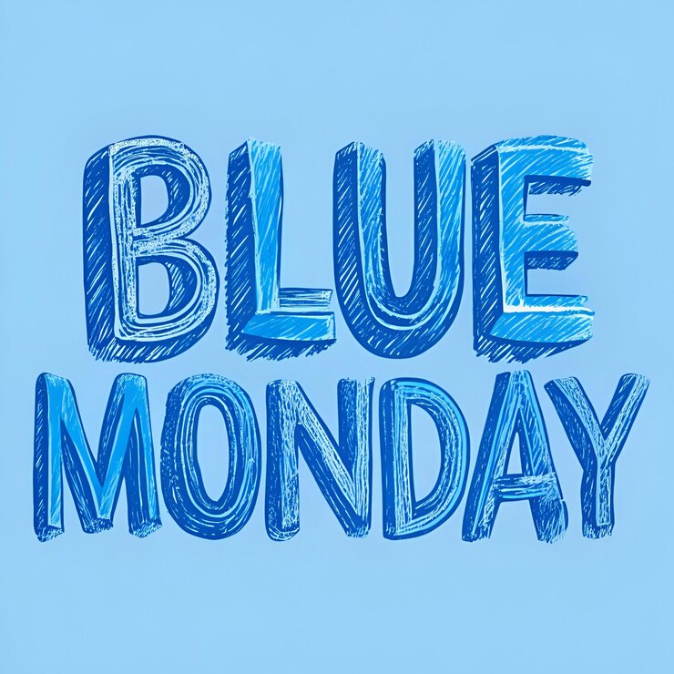 Foto ilustración de texto de lunes azul dibujada a mano por un vector libre