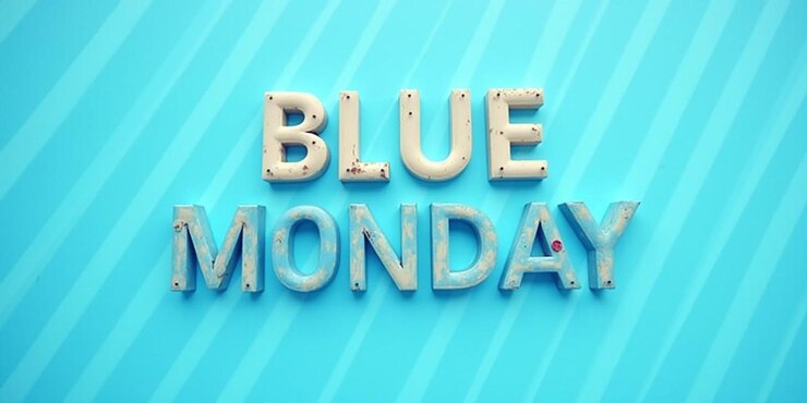 Foto ilustración de texto de lunes azul gradiente