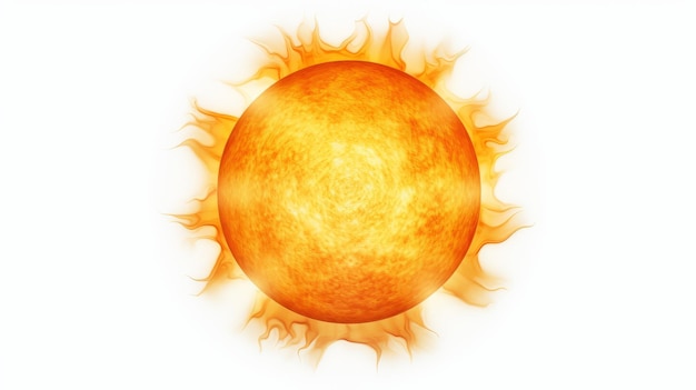 Foto ilustración texturizada del sol con llamas cálidas sobre un fondo blanco