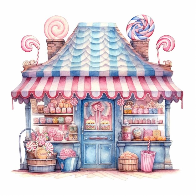 Ilustración de una tienda de dulces con un frente de la tienda de dolces y un frente de una tienda De dulces generativo ai