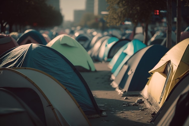 Foto ilustración de tiendas de campaña de refugiados ia generativa