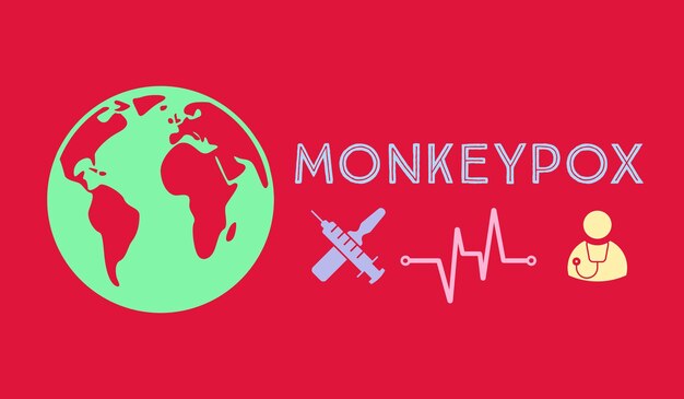 Una ilustración de la tierra con la frase MONKEYPOX Salud y concepto médico