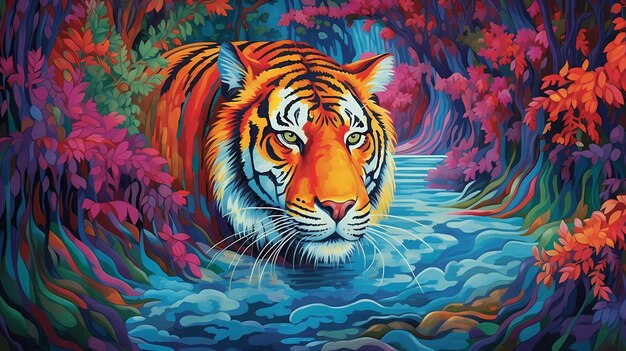 Ilustración de tigre colorido IA generativa