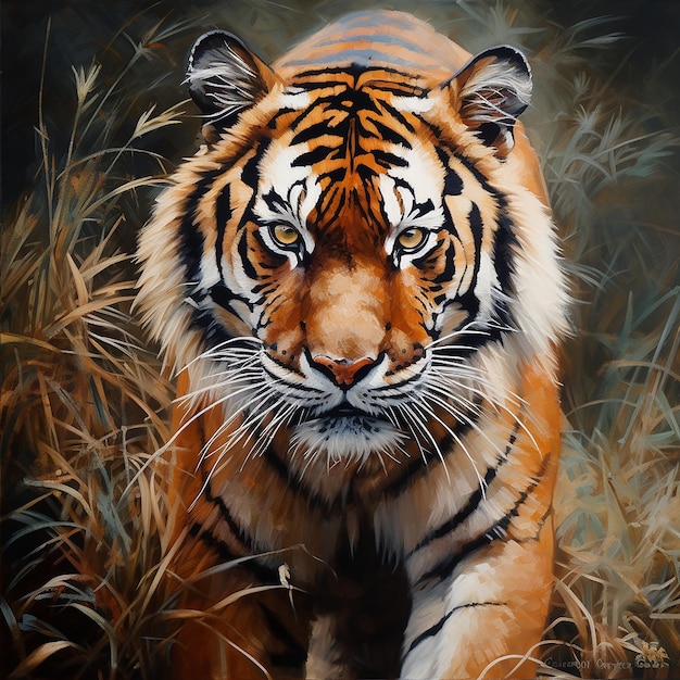 Ilustración del tigre que mira hacia adelante