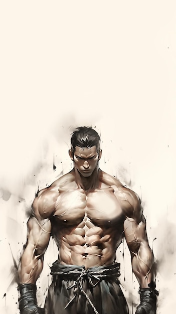 Ilustración de tinta dibujada a mano de un hombre musculoso en forma