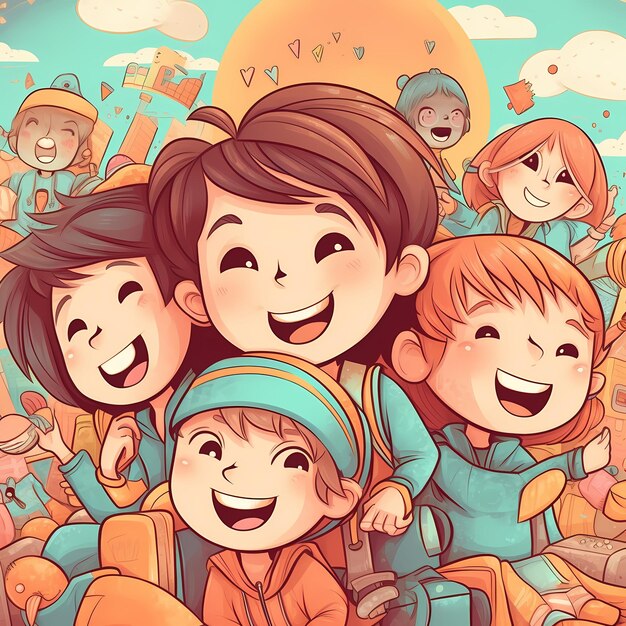 Ilustración de tipo divirtiéndose en el día internacional del niño ilustración limpia vidas felices niños