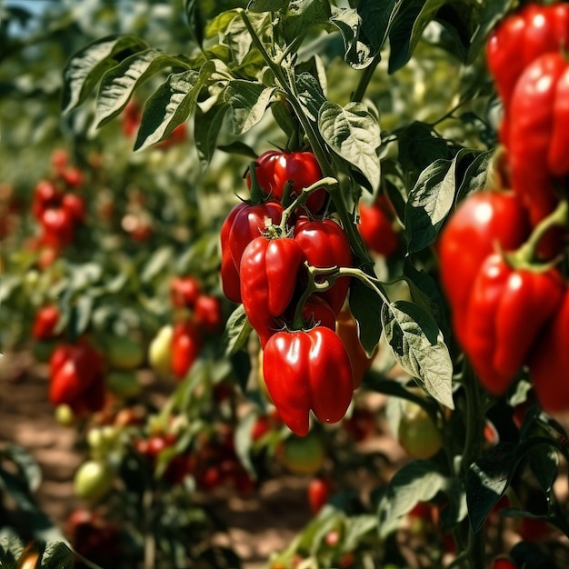 Ilustración de tomate rojo en la planta condimento picante