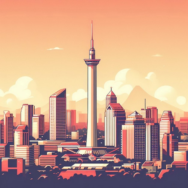 Ilustración de la torre de Monas en Indonesia