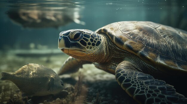 Ilustración de tortuga en 3D en el mar claro