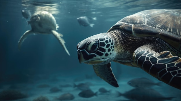 Ilustración de tortuga en 3D en el mar claro