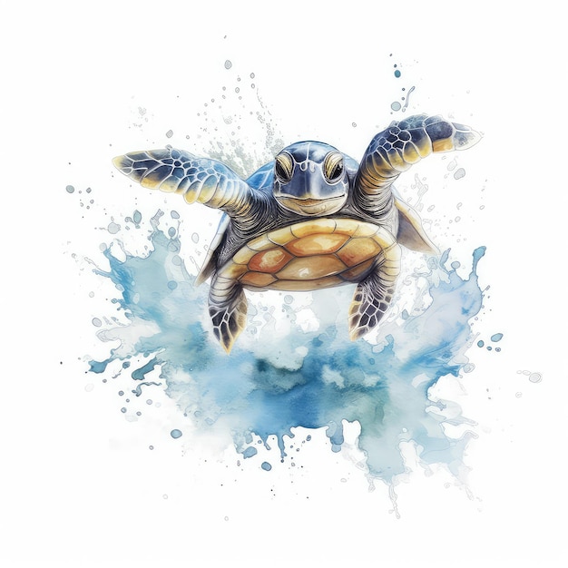 Ilustración de tortuga dibujada a mano en acuarela