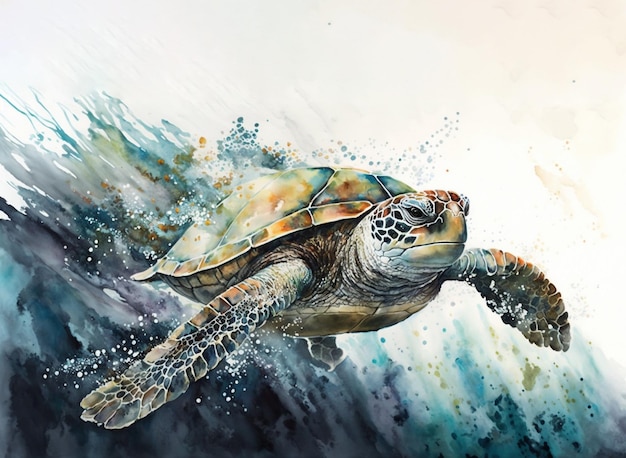 Ilustración tortuga marina pintada con acuarelas