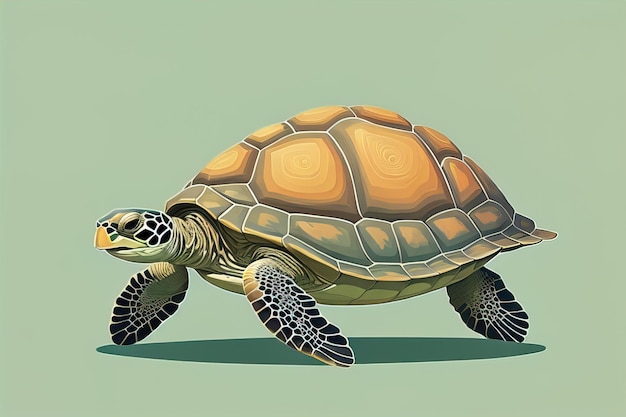 Ilustración de una tortuga sobre un fondo verde en estilo de dibujos animados