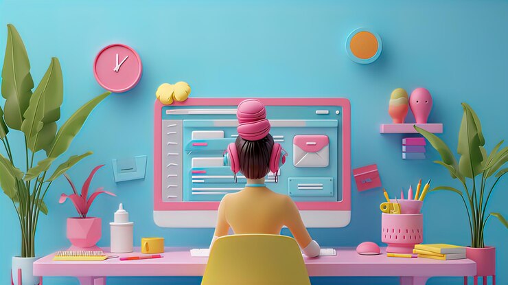 Foto ilustración del trabajo del trabajador y de la empresa en concepto de personaje 3d