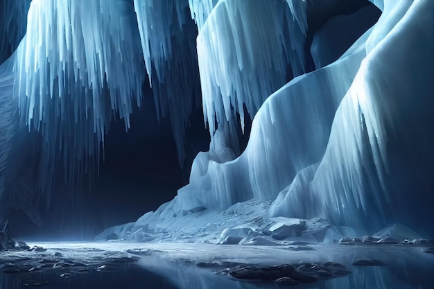 Ilustración de trama del desierto de hielo Nieve glaseado carámbanos noche polar ártico antártida antártida permafrost escarcha océano polo norte glaciar ilustraciones 3D fondo de trama para negocios