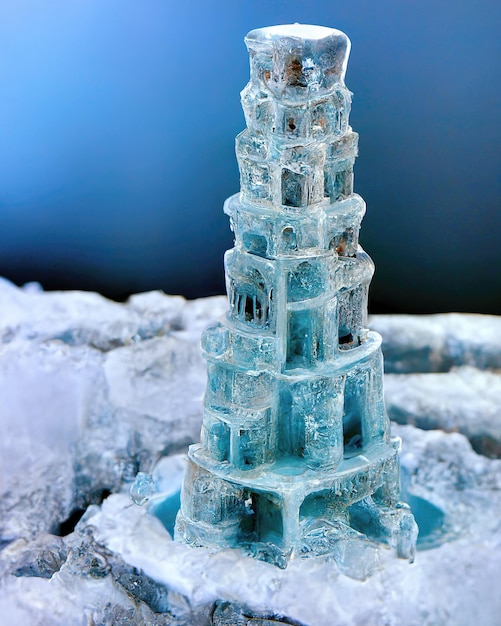 Ilustración de trama de estilo 3D de juguete de torre de hielo de invierno.