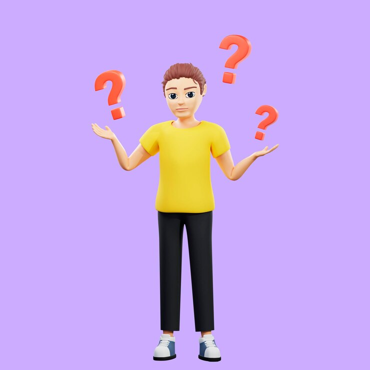 Foto ilustración de trama del hombre pensando en el problema con un signo de interrogación rojo un joven con una camiseta amarilla pensó en una idea plan pensativo resolviendo problemas pensativos ilustraciones de renderizado 3d
