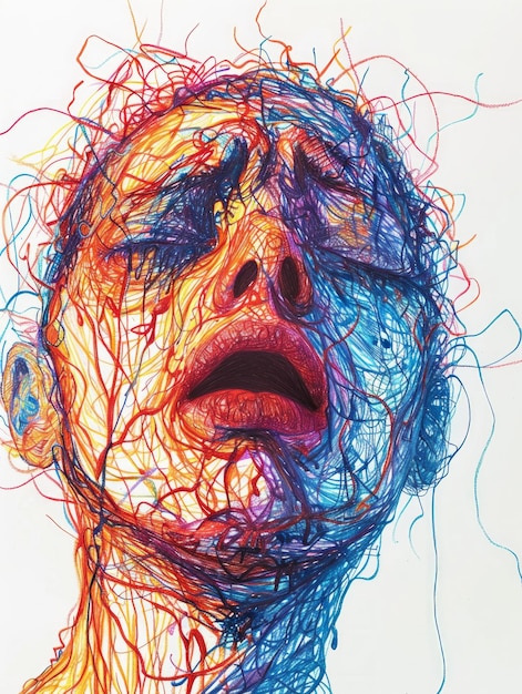 Ilustración del trastorno de pánico Arte abstracto con líneas de colores garabateadas IA generativa