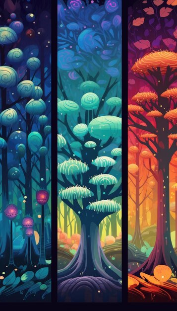 Ilustración trazo negro de una página de inicio para sitio web paisaje flor animales árbol Generativo ai