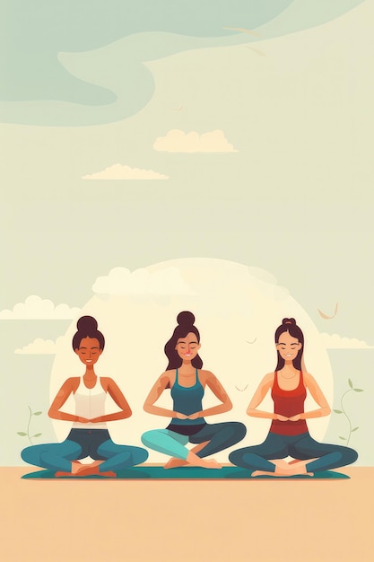 Una ilustración de tres mujeres en posición de yoga