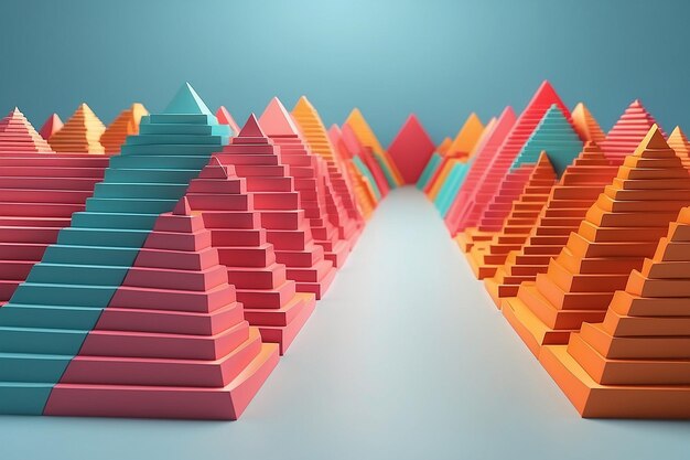 Ilustración tridimensional de filas de columnas en forma de triángulo