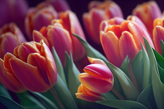 Ilustración de tulipanes en flor de primavera con detalles realistas deslumbrantes