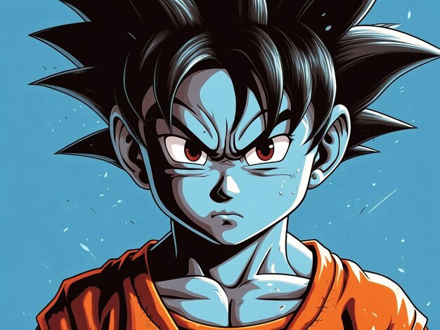 Foto ilustración ultra detallada del niño azul goku con cola de mono