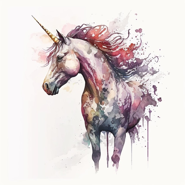 Ilustración de unicornio acuarela caprichosa