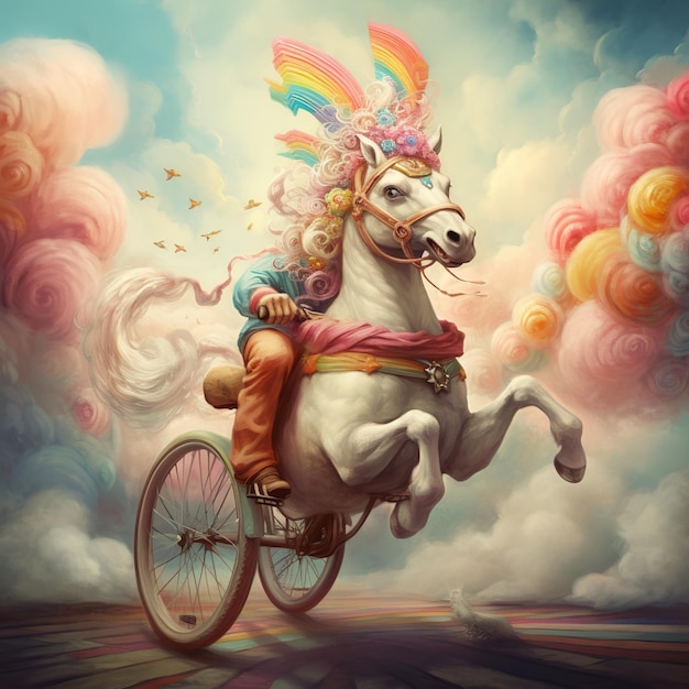 ilustración de unicornio andando en bicicleta