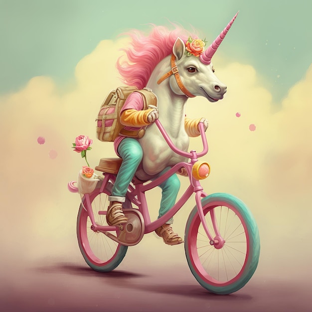 ilustración de unicornio andando en bicicleta