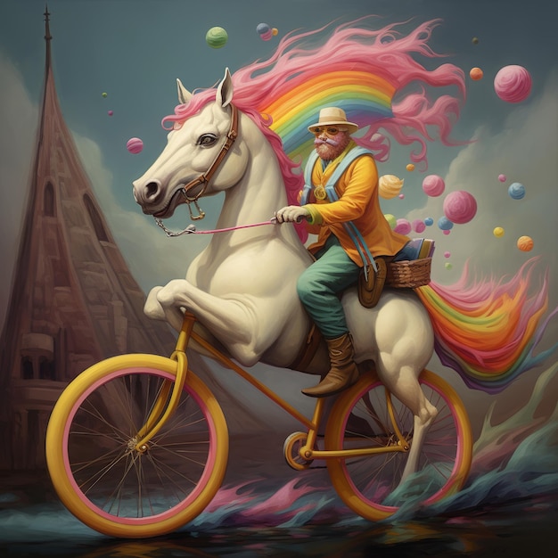 ilustración de unicornio andando en bicicleta