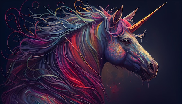 Ilustración de unicornio blanco para niños, diseño de cabello arcoíris, lindo animal de fantasía, fondo de pantalla de unicornio