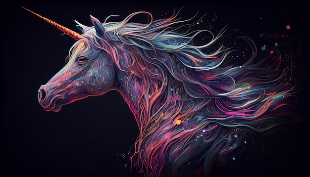 Ilustración de unicornio blanco para niños, diseño de cabello arcoíris, lindo animal de fantasía, fondo de pantalla de unicornio