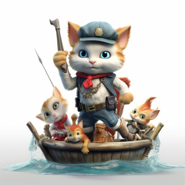 Ilustración del uniforme del marinero gato escena del pez