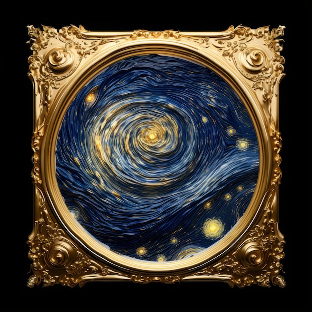 Ilustración del universo inspirado en Van Gogh en un cautivador marco blanco