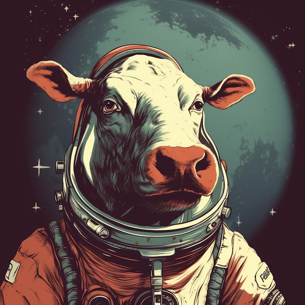 ilustración de vaca espacial vintage