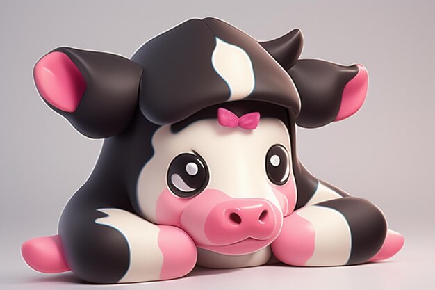 Foto ilustración de vaca lechera representación 3d icono de personaje de juego dibujos animados lindo anuncio de animal de vaca lechera