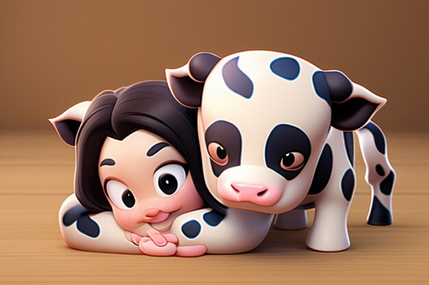 Foto ilustración de vaca lechera representación 3d icono de personaje de juego dibujos animados lindo anuncio de animal de vaca lechera